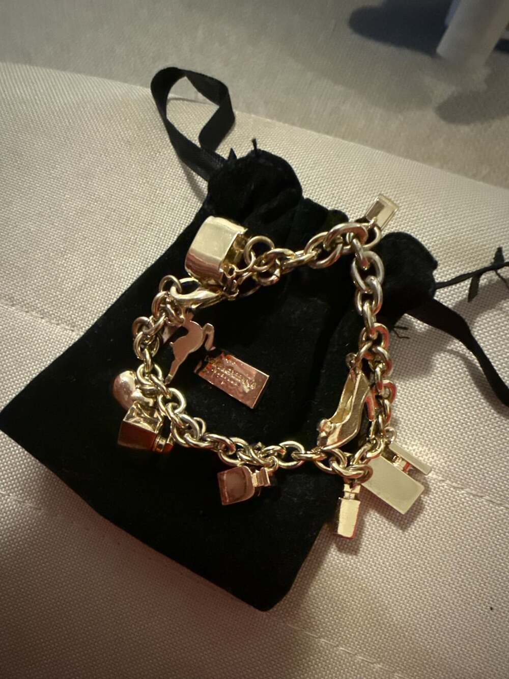 Dolce & Gabbana Gold Plated Multi Charm Bracelet with Pouch